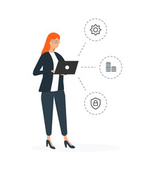 Database female manager. Online and offline servers. Sysadmin upload.