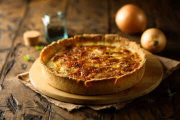 Traditional French onion quiche or pie