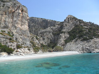 The colorful nature and old historical archeological sites of the Greek island of Samos in the...