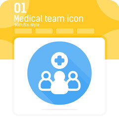 Flat medical team premium icon with long shadow style isolated on white background. Sign symbol vector illustration sign vector graphics design icon for web design, ui, ux, healthcare and medical