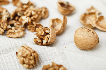 walnuts on a white wooden background