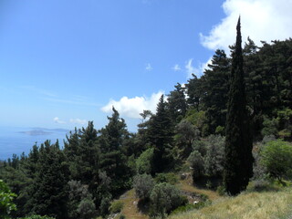 Hiking in the beautiful mountains and valleys of the greek island of Samos in the Aegean Sea, Greece