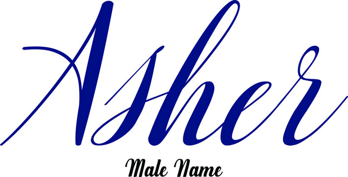 Asher-Male Name Cursive Calligraphy Blue Color Text on Light Grey Background