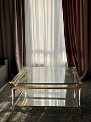 Vintage glass table with gold