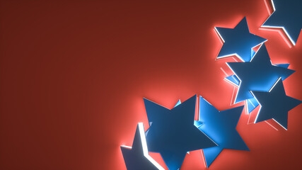 blue glowing stars on a red background. abstract background. 3d render illustration