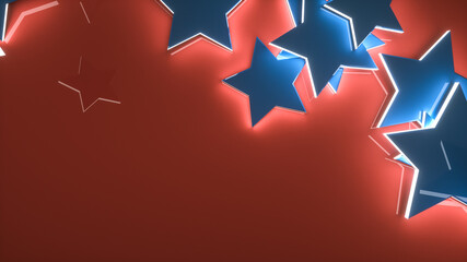 blue glowing stars on a red background. abstract background. 3d render illustration