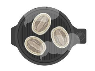 Naklejka premium ホットプレートで焼くアワビのイラスト
