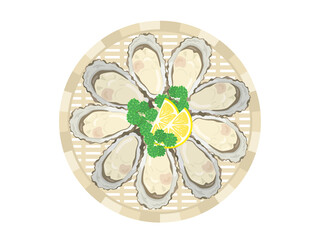 ザルに盛られた牡蠣のイラスト