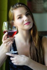 kobieta, dziewczyna, wino, czerwone