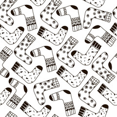 Black and white background with socks doodle various outline for coloring.