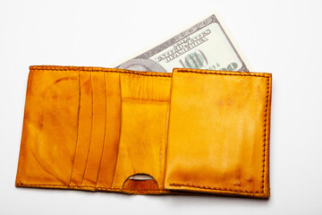 image of leather purse money white background 