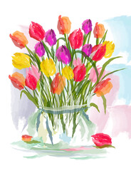 Fototapeta na wymiar Tulips watercolor painting