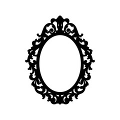 Oval elegant classic frame. Black silhouette.