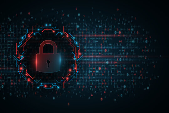 Electronic Circuit Board Lock. Abstract binary software programming code background. Hight technology design. User is denied access. Vector illustration