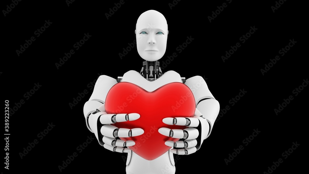 Aufkleber Futuristic robot , artificial intelligence CGI on black background . Robotic man 3D render animation . 3D illustration .