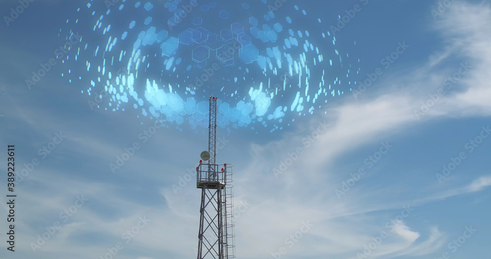 Wall mural tower with cell signal in sky