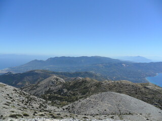 The beautiful and colorful mountains and landscapes on the Greek Island of Samos in the Aegean Sea,...
