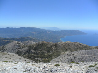 The beautiful and colorful mountains and landscapes on the Greek Island of Samos in the Aegean Sea, Greece