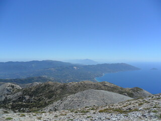 The beautiful and colorful mountains and landscapes on the Greek Island of Samos in the Aegean Sea,...