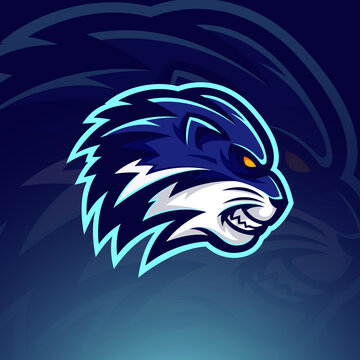 Blue Lion Head E Sport Logo Template