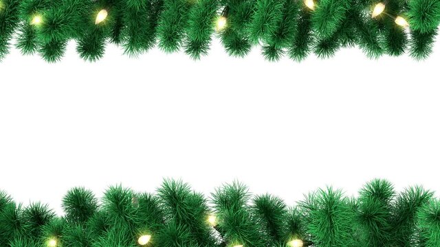 Decorated Christmas tree branches with garland bulbs isolated on white background, luma matte