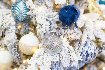 Close up of Christmas tree decoration. Holidays concept.