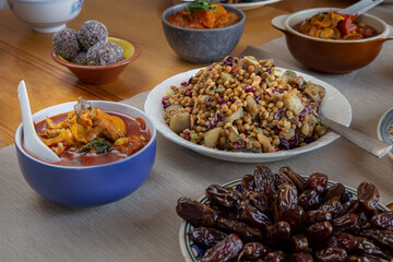 healthy food dishes with white beans, lentils, sweet potatoes, rice and vegetables