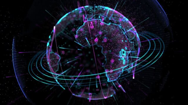 Beautiful animation of a holographic earth with particles.3D Render.
