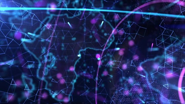 Beautiful animation of a holographic earth with particles.3D Render.