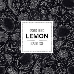 Vector hand drawn tropical citrus frame with organic lemon