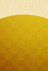 白色と金、市松と麻の葉模様、日本の伝統模様背景　ハガキ比率