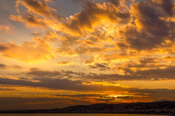 Sunset and clouds over the ocean