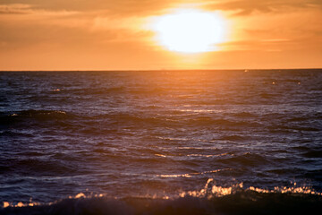 Sunset on the Baltic sea. Water area of the port of Klaipeda, Lithuania.