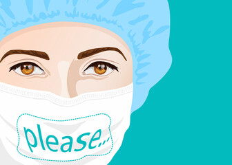 Doctor in a protective medical mask, asks to fulfill the conditions of quarantine to prevent the spread of a viral epidemic.