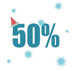 Winter sale banner. 50% discount. Bright abstract background with text. Vector illustration.