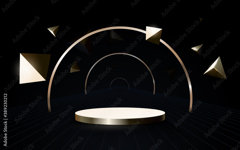 Aufkleber 3d podium composition. abstract gold minimal geometric futuristic technology concept background. vec