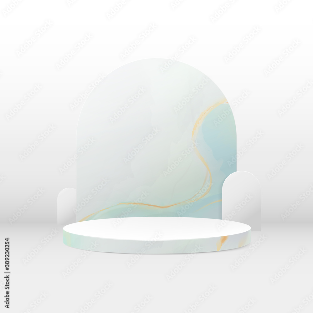 Aufkleber 3D podium composition. Abstract minimal geometric background. Marble texture. Space for your design. Vector illustration