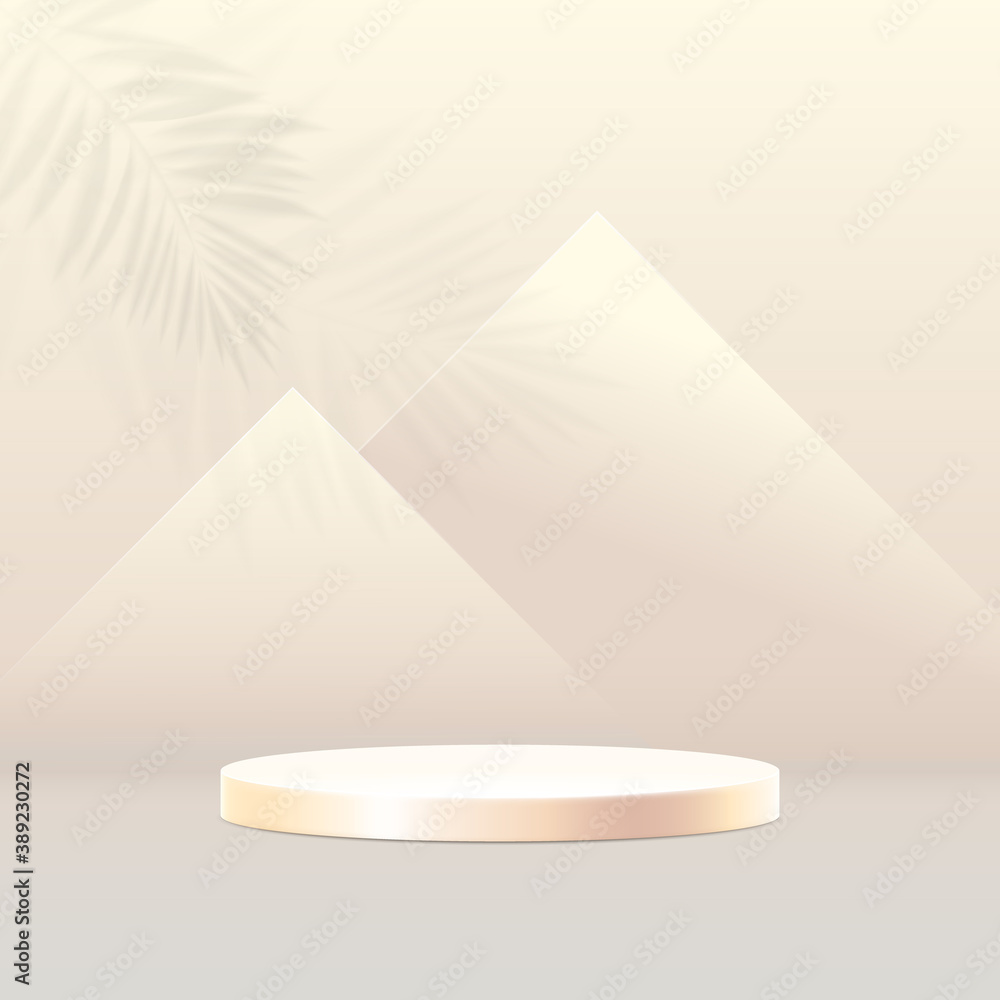 Poster 3D podium composition. Abstract minimal geometric background. Pyramids in Egypt concept. Vector illustration
