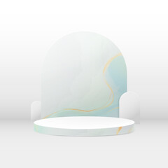 3D podium composition. Abstract minimal geometric background. Marble texture. Space for your design. Vector illustration