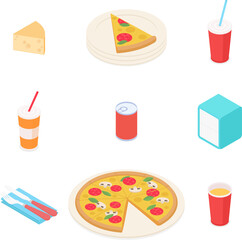 Pizza set. Isometric vector illustration in flat design.
