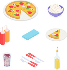 Pizza set. Isometric vector illustration in flat design.