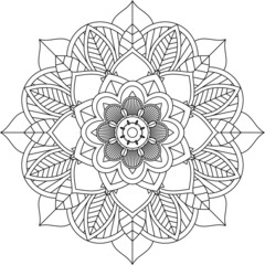 Easy Mandala coloring book simple and basic for beginners, seniors and children. Set of Mehndi flower pattern for Henna drawing and tattoo. Decoration in ethnic oriental, Indian style.