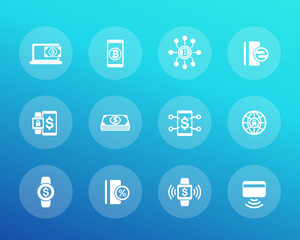 modern payment methods, money transfer service, internet banking icons set
