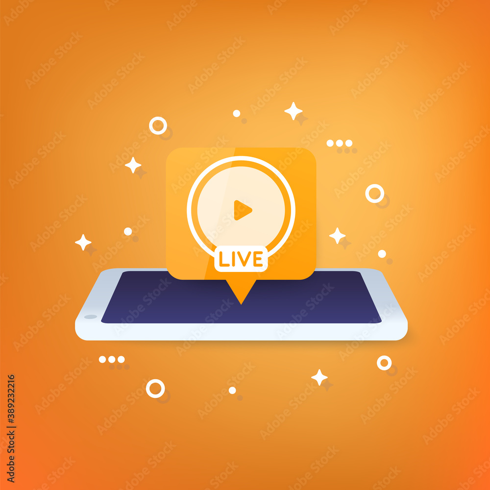 Poster live stream vector icon with a phone