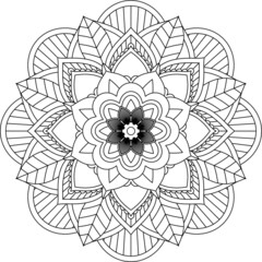 Easy Mandala coloring book simple and basic for beginners, seniors and children. Set of Mehndi flower pattern for Henna drawing and tattoo. Decoration in ethnic oriental, Indian style.