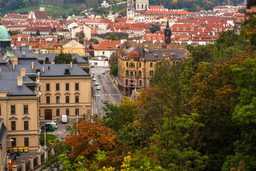 Fototapeta na wymiar Panoramic view of the city of Prague taken from Letna Park in Prague 6, Czech Republic