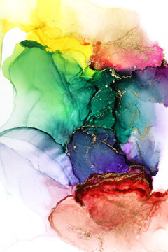 Art Abstract watercolor flow blot painting. Rainbow Color canvas marble texture background. Alcohol ink.