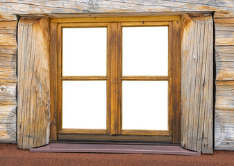 Holzfenster von einem Blockhaus Freigestellt