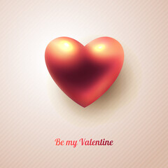 Valentine's Day greeting card with glossy pink heart. 3d vector illustration with empty space for your text message.