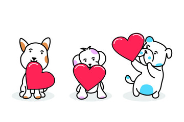 tree dogs holding red love vector